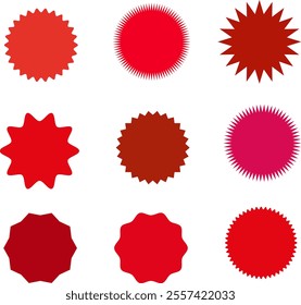A set of red price tags. Vector starburst, sunburst badges. Vintage labels. Colored stickers. A collection of different types and colors icon. 