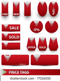 Set of red price tags. Vector illustration.