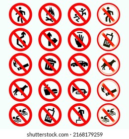 Conjunto de signos de prohibición rojos. Detener símbolo