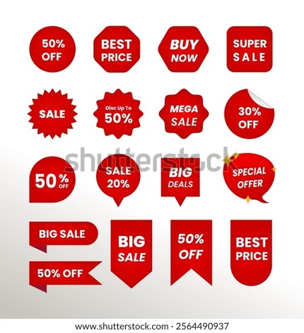 Set of red promo labels. Price tags collection