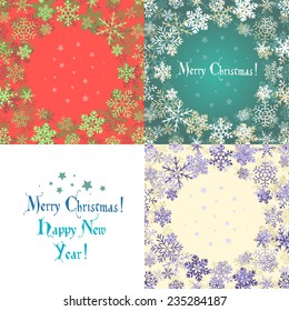 Set of  red, purple and blue backgrounds with snowflakes, shadow and falling stars. Can be used as greeting card for Christmas or New Year.