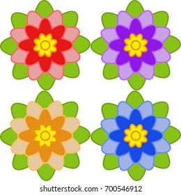 Set of red, purple, orange, blue flowers