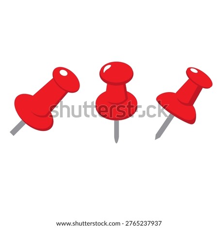 Set of red push pins (thumbtacks) isolated on a white background. This vector illustration is perfect for office, school, bulletin boards, maps, and location markers. Clean and simple design suitable for presentations and infographics.