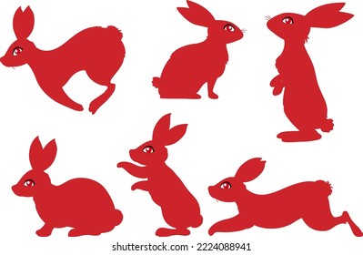 Set of red rabbit silhouette illustration