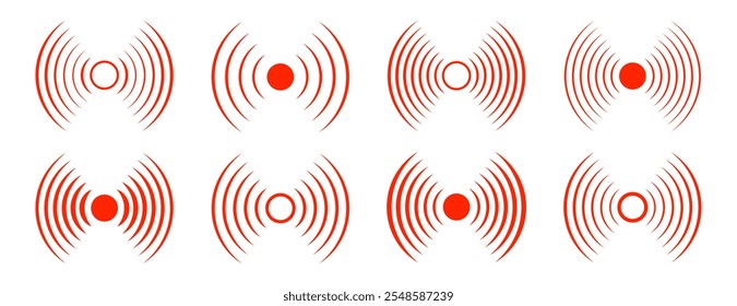 Conjunto de iconos de vectores de radar rojo con trazos editables