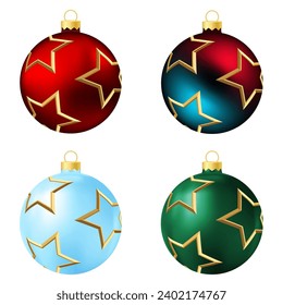 Juego de juguete o bola de árbol de Navidad rojo, arcoiris, azul y verde