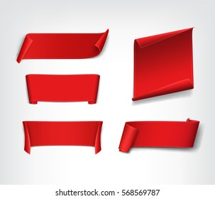 Set of red, realistic, paper banners. Vector illustration.