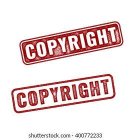 Set of red realistic vector Copyright grunge rubber stamp isolated on white background. 