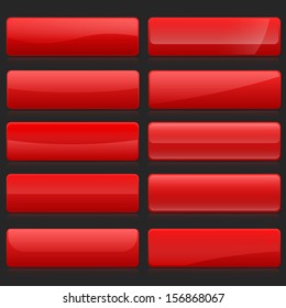 Set of red rectangle horizontal shiny banner buttons with different gloss reflections over, eps10 vector