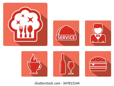 set of red restaurant icon on white background