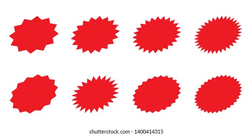 Set of red retro blank starburst, sunburst badges. Vector illustration.