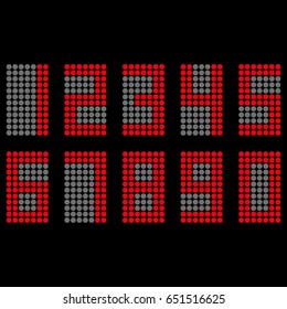 Set of  red retro digitals numbers.Vector red numbers on black background eps10.