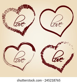 set of red retro love heart grunge symbols eps10