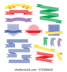 Set of red retro ribbons and labels. Vector illustration.
