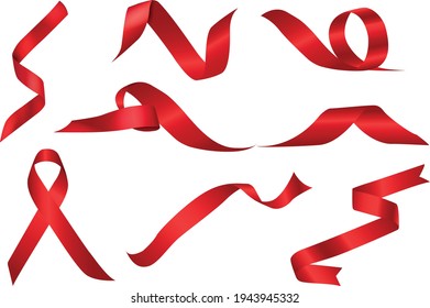set of red ribbin on white background