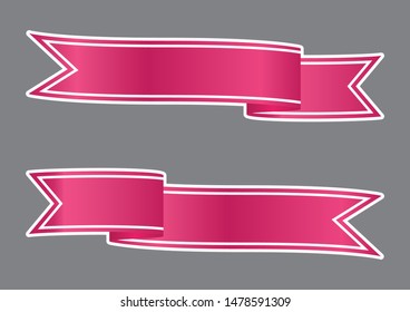 set of red ribbon banner icon with white stroke,ribbon vector banner, on gray background, Illustration set of red tape 