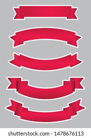 set of red ribbon banner icon with white stroke,ribbon vector banner, on gray background, Illustration set of red tape 