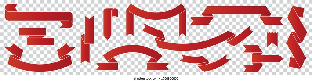 set of red ribbon banner label on transparent background