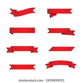 Set of red ribbon banner on white background