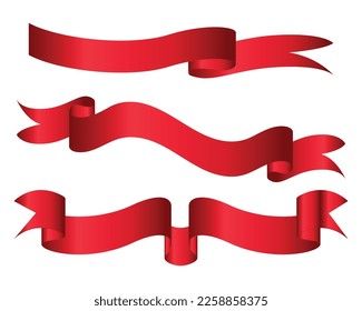 Set of red ribbon banner vector illustration.