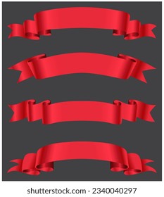 Set of red ribbon banners.