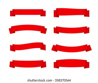 Set of red ribbon banners. Collection of scroll elements for design. Vector illustration.