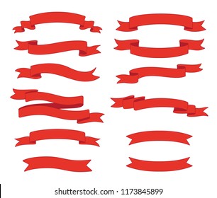 Set of red ribbon banners. Design elements for decoration graphic.Vector illustration.