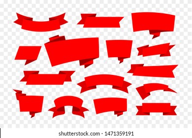 Set of Red Ribbon Banners isolated on transparent background - Vector