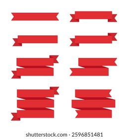 Set of Red Ribbon Banners and Labels - Flat Design Illustration