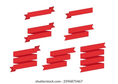 Set of Red Ribbon Banners and Labels - Flat Design Illustration