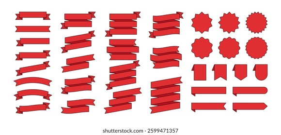 Set of Red Ribbon Banners and Labels - Flat Design Illustration