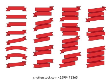 Set of Red Ribbon Banners and Labels - Flat Design Illustration