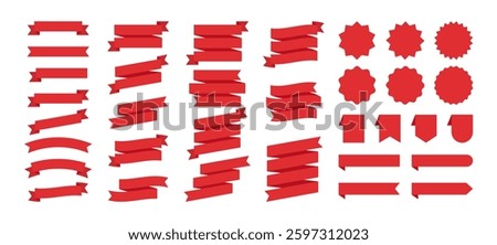 Set of Red Ribbon Banners and Labels - Flat Design Illustration