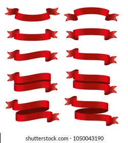 Set of red ribbon banners on white background