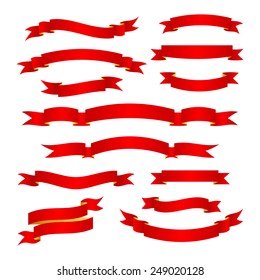 Set of red ribbon banners. Vector illustration.