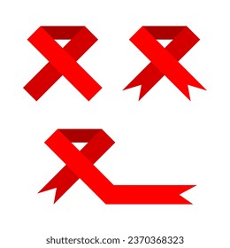 Set red ribbon bow icon flat vector design