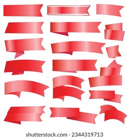 Set of red ribbon flags glitter