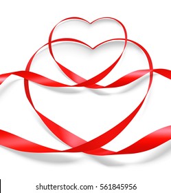 Set of red ribbon hearts. Vector illustration. Ready for your design. Can be used for greeting card, holidays, gifts and etc.