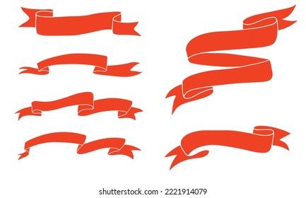 Set of red ribbon for holidays or banner. Vector illustration.