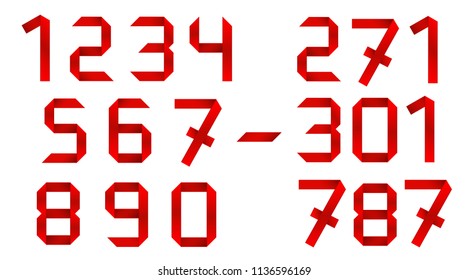 Set of red ribbon numbers on white background. Vector illustration ready and simple to use for your design. Can be use for template your design, presentation, promo, ad. EPS10.