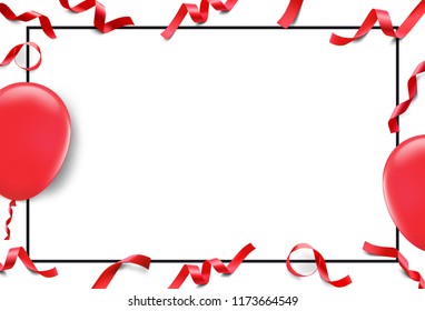 Set of red ribbons and balloons. Vector illustration isolated on white background. It can be used to decorate the holidays, events, gifts, promotional, advertising, etc. EPS10.