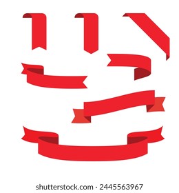 set of Red Ribbons Red banner or red label clean vector ribbon folded edges for top banner or corner ribbon