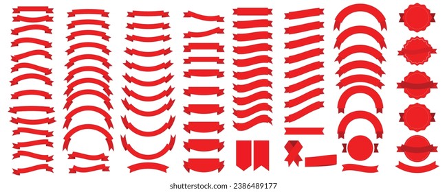 Set of Red Ribbons, Banners, badges, Labels isolated elements.