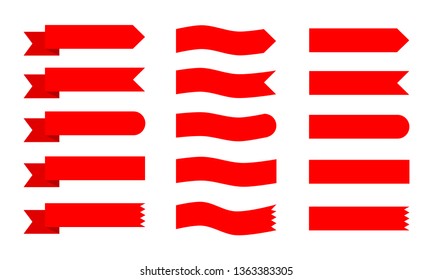set red ribbons banners flat Isolated on white background. vector illustration.