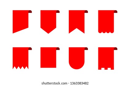 set red ribbons banners flat Isolated on white background. vector illustration.