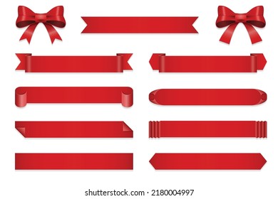 Set of red ribbons and banners on white background. Collection of blank scrolls for your design. Vector illustration.