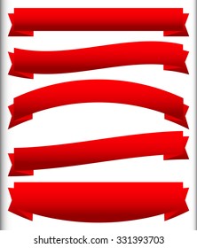 Set of red ribbons, banners or tape with different distortions.