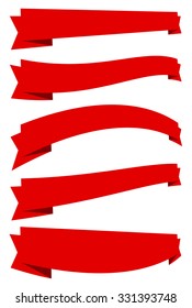 Set of red ribbons, banners or tape with different distortions.