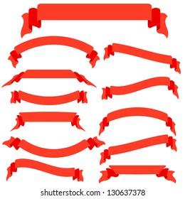 Set  red ribbons  and banners, vector illustration