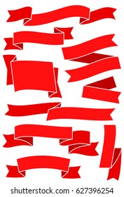 Set of red ribbons and banners for web design. Great design element isolated on white background. Vector illustration.
